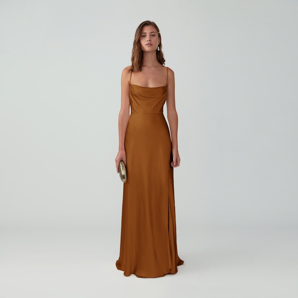 Fame and Partners Satin Cowl Neck Maxi Dress Gown